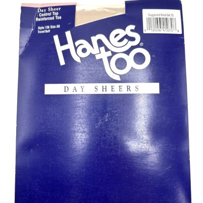 NOS Hanes Too Control Top Pantyhose Size AB Travel Buff 136 reinforced toe VTG